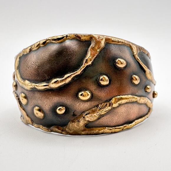 Copper and Brass Bracelet Hand Made Cuff Style Brutalist Chunky Statement Piece - Picture 3 of 13